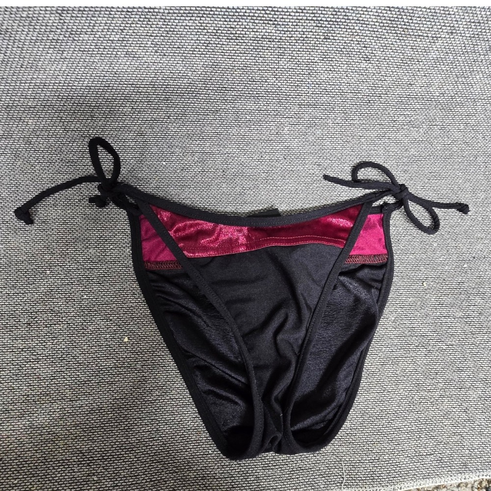 Mossimo Vintage Bikini Bottoms Black Burgundy Velvet Side Tie Swim Small